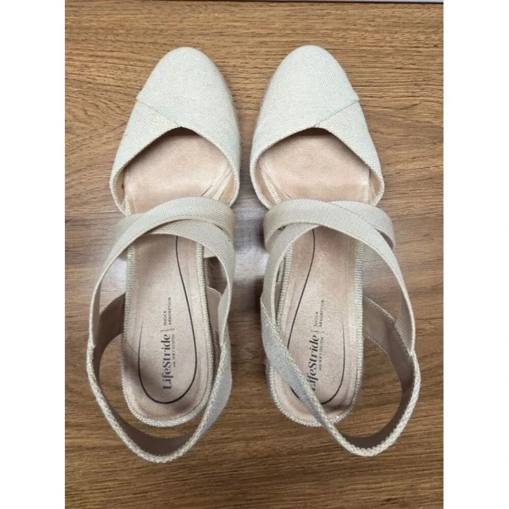 LifeStride Cream Kimball Espadrille Wedge Sandals - Size 9W